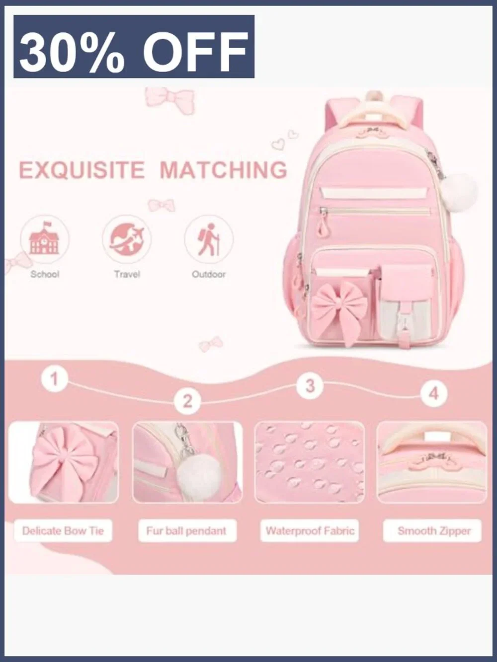 3-Piece Backpack Set for School with Lunch Bag and Pencil Case